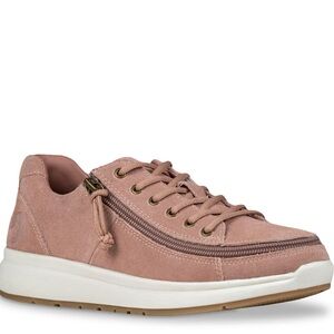 BILLY velvet soft suede leather low top taupe sneaker, rose gold wrap zipper